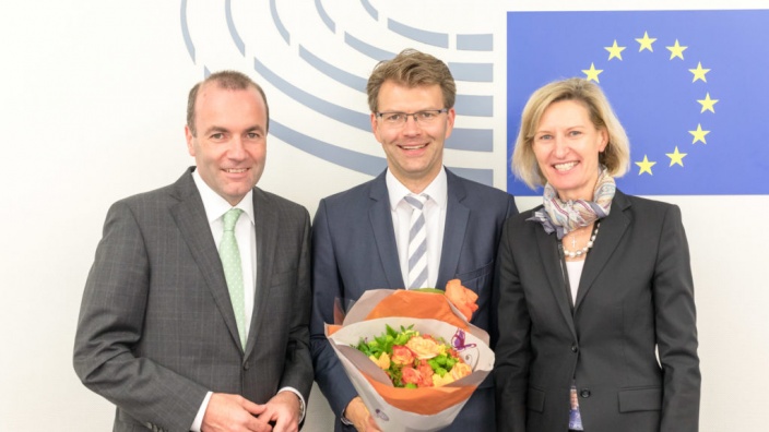 Daniel Caspary nach seiner Wahl zum Vorsitzenden der CDU/CSU-Gruppe im EP. Straßburg, 4.07.2017