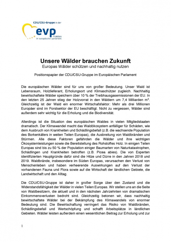 "Unsere Wälder brauchen Zukunft - Europas Wälder schützen und nachhaltig nutzen"